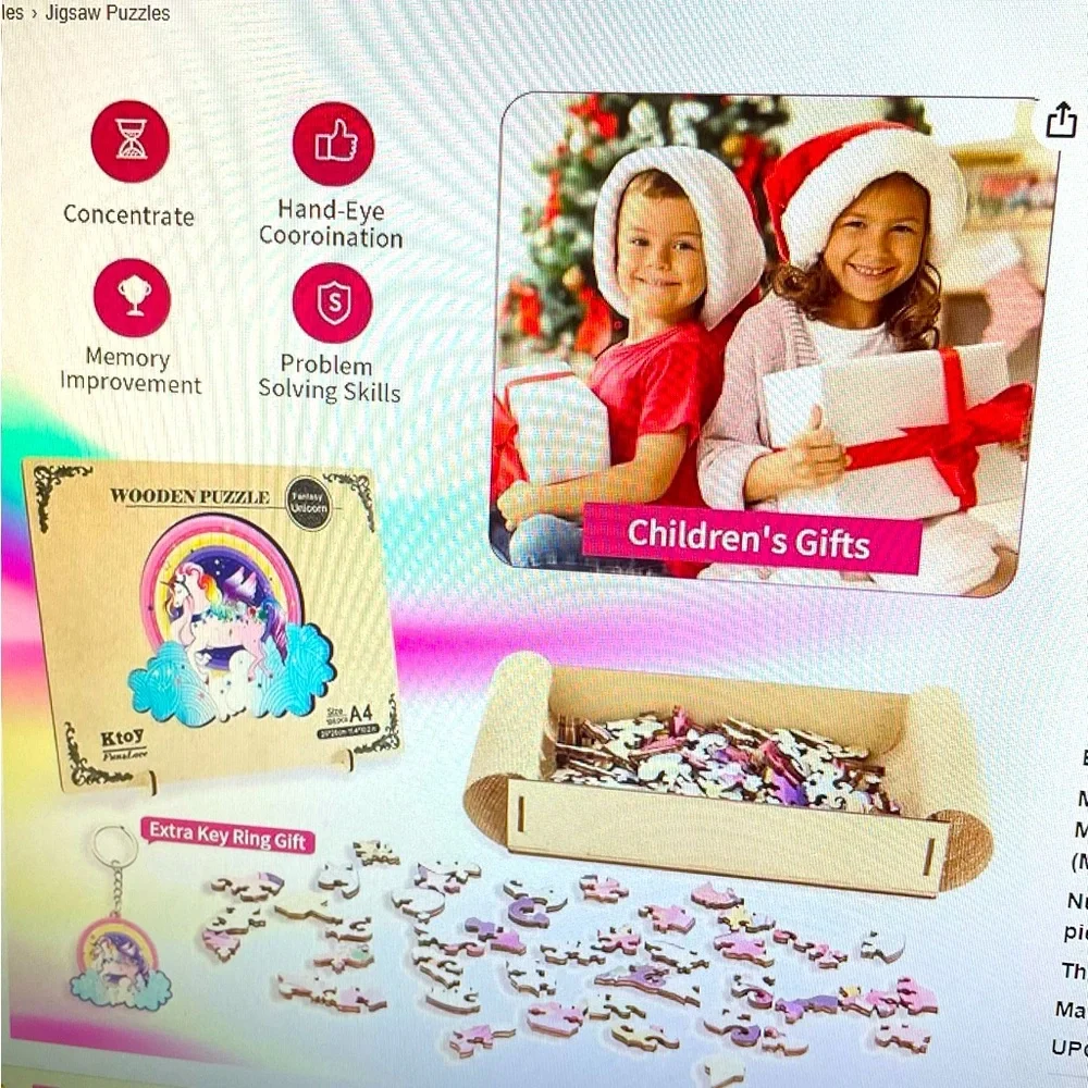 Jigsaw Puzzle Ktoys Wooden  Fantasy Unicorn198 pieces Hard to find NWOT - Picture 4 of 7
